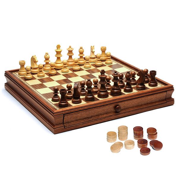 Chess &amp; Checkers Set 15" – Camphor with Storage