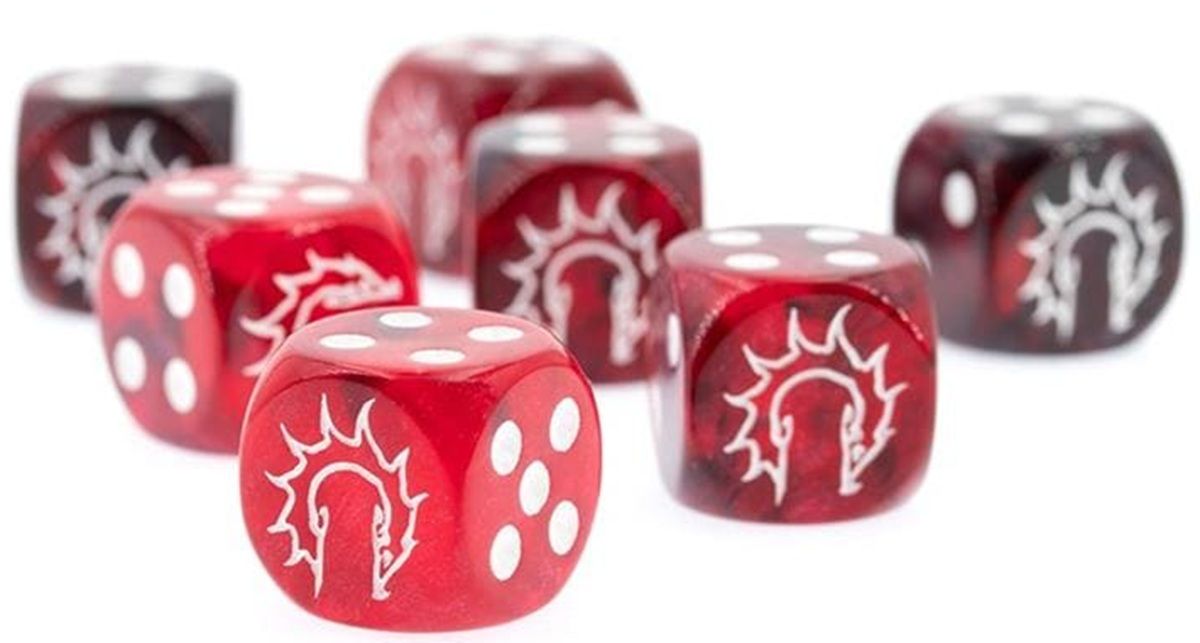 Conquest: 24pc Marbled Dice Set - Dark Red/Black with First Blood Logo