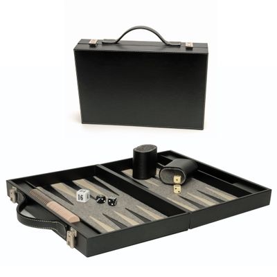 Backgammon Set 15" - Elegant Black Briefcase