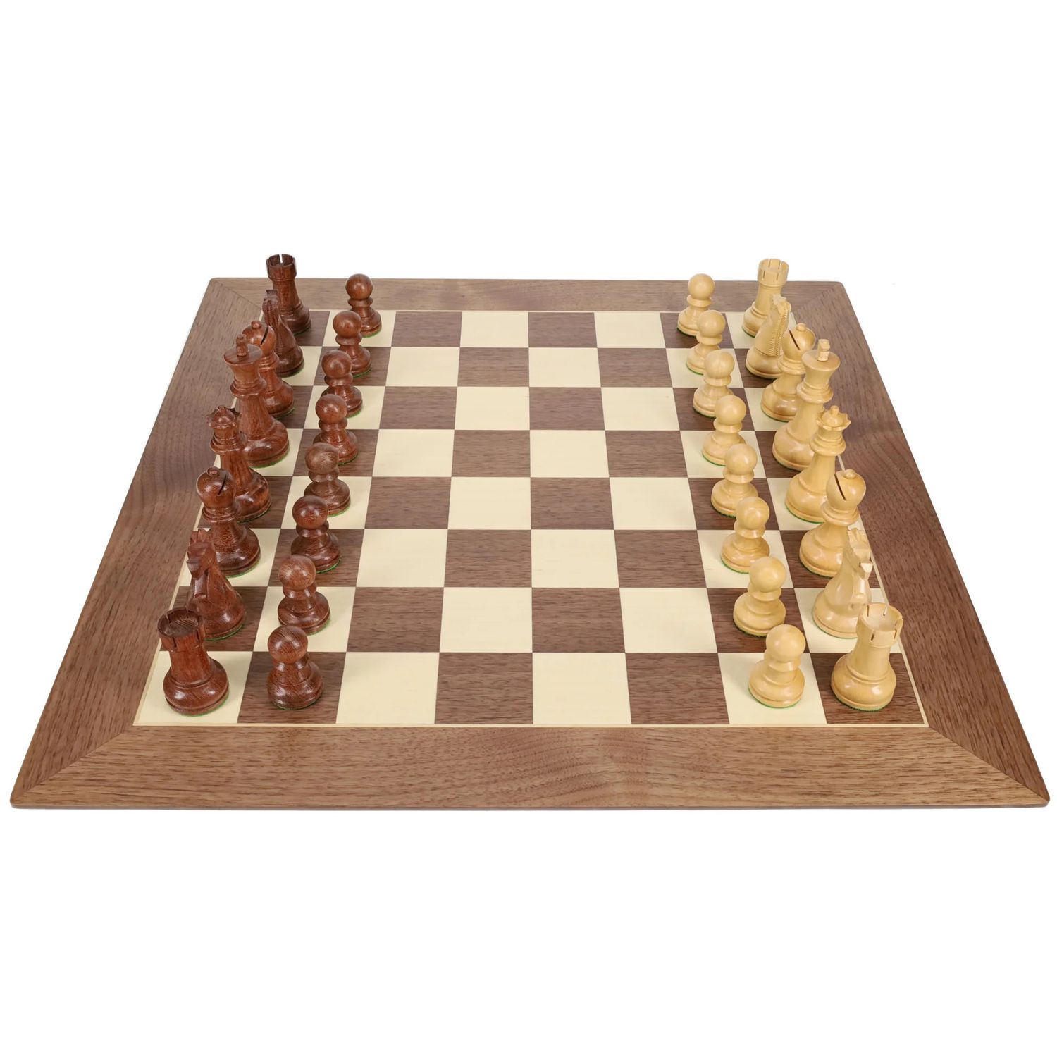 Chess Set 21.75" - Walnut and Sycamore Chess Board with Weighted Sheesham &amp; Boxwood Staunton Chess Pieces