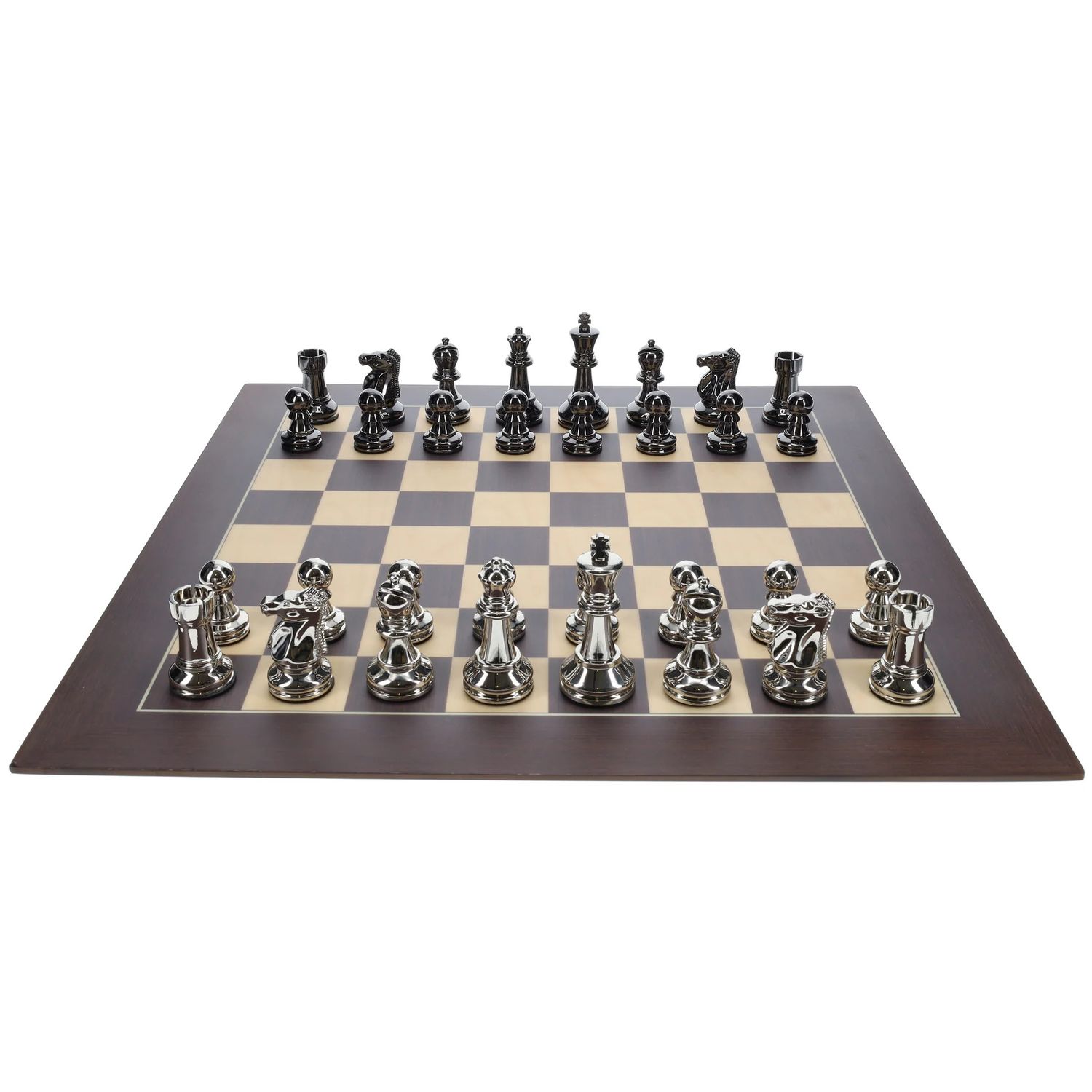 Chess Set 21.75" - Bobby Fischer Metal Pieces with Wooden Board