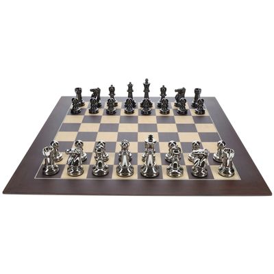 Chess Set 21.75" - Bobby Fischer Metal Pieces with Wooden Board
