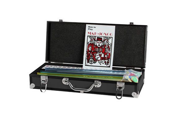Western Mahjong Set - Ivory Tiles in Black Case with Pushers