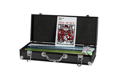 Western Mahjong Set - Ivory Tiles in Black Case with Pushers