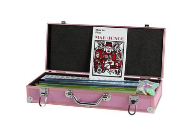 Mahjong Set - Aluminum Case with Pushers - Pink