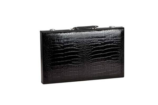 Backgammon Set 18" - Black Alligator Leatherette Case