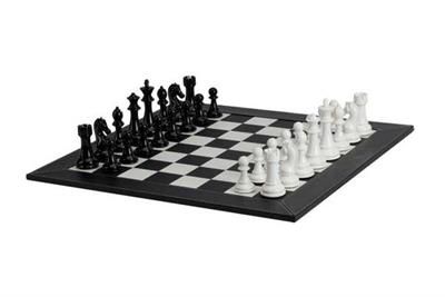 Chess Set 21" - Black &amp; White Pieces with Leatherette Board