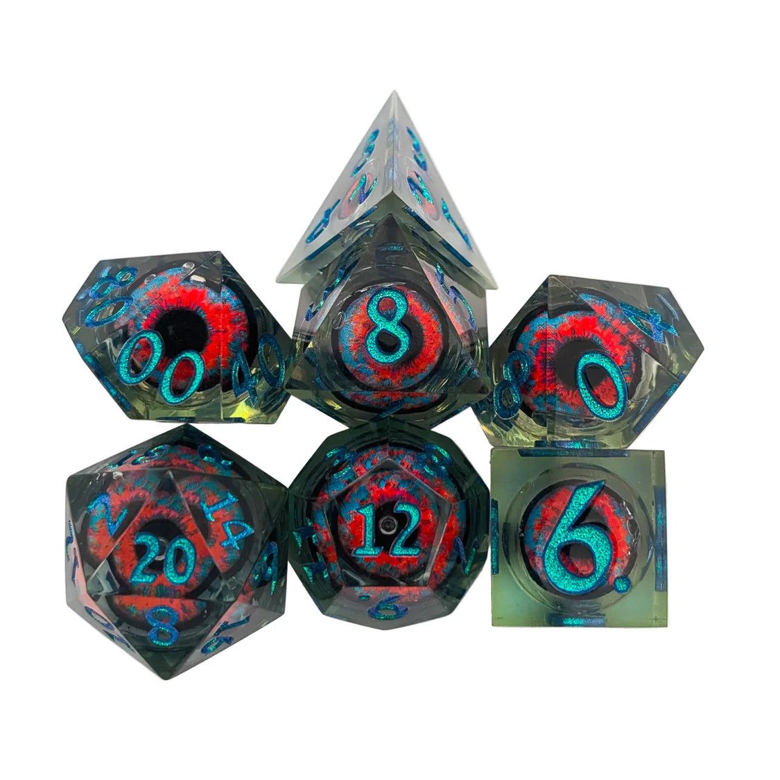 7-Piece RPG Dice Set: Liquid Core - Blue and Orange Hydra Eye
