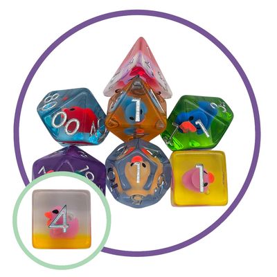 7-Piece RPG Filled Dice Set: Multi-Coloured Ducks