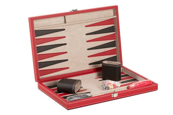 Backgammon Set 15" - Black &amp; Red Leatherette Case