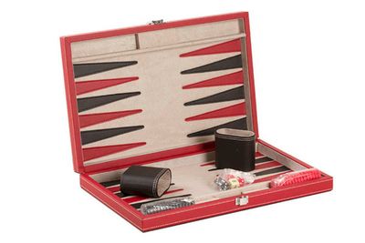 Backgammon Set 15" - Black &amp; Red Leatherette Case