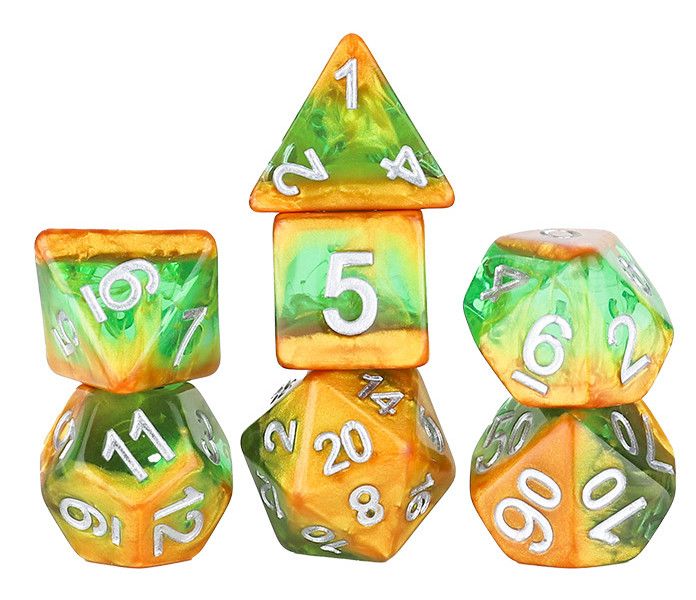 7-Piece RPG Dice Set: Diagonal Slick Rainforest