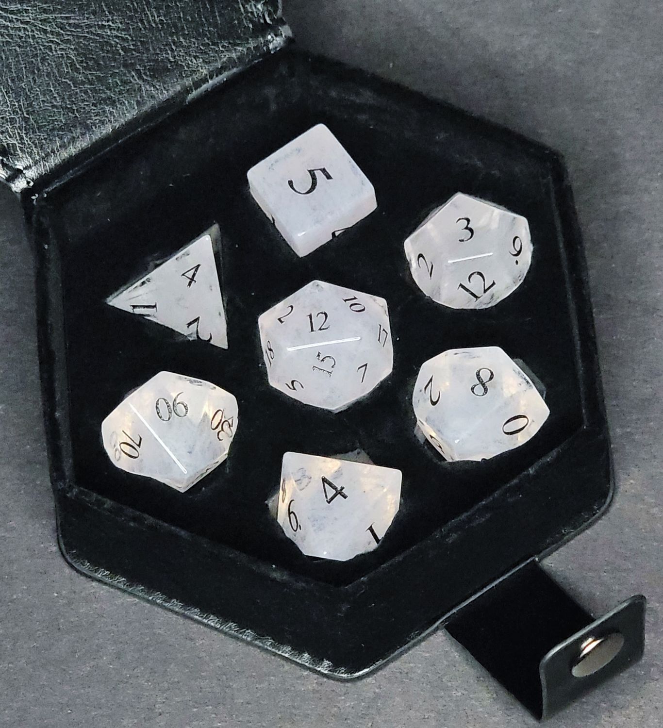 7-Piece RPG Gemstone Dice Set: Crystal Tourmaline - Radiant Smite