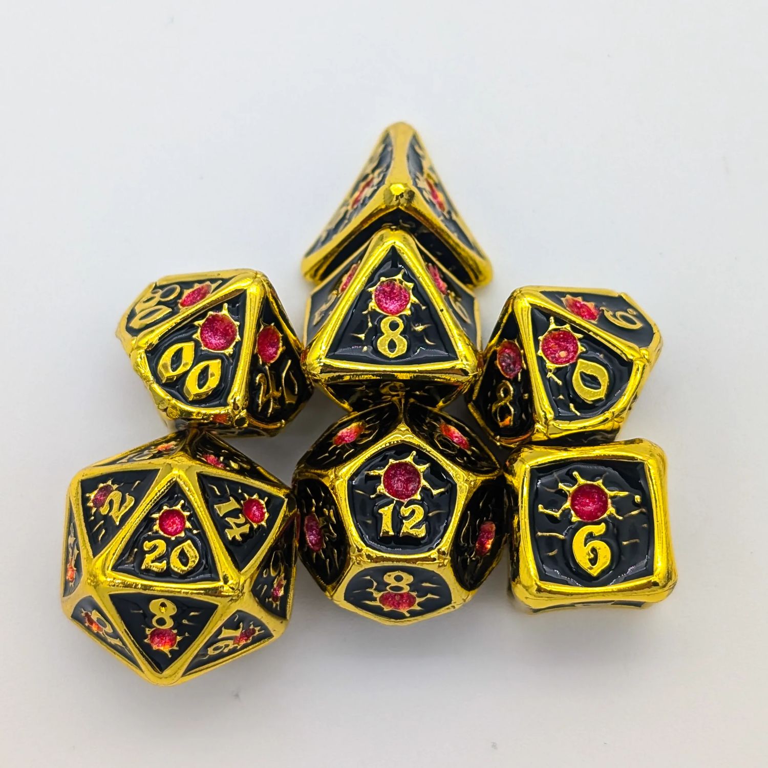 7-Piece Metal RPG Dice Set: Royal Black with Gold