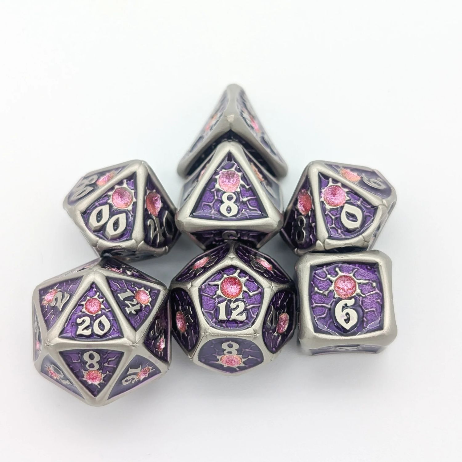 7-Piece Metal RPG Dice Set: Royal Purple with Silver