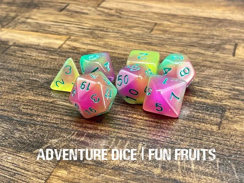 7-Piece RPG Dice Set: Fun Fruits