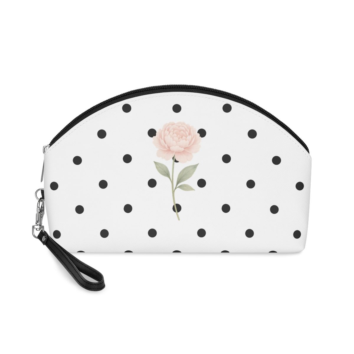 Travel Cosmetic Pouch - Black and White Polkadots
