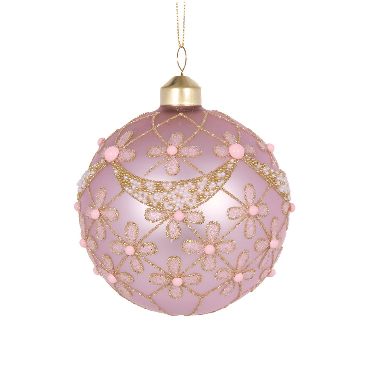 10cm Matte Pink Gold Scalloped Floral Bauble