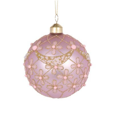 10cm Matte Pink Gold Scalloped Floral Bauble