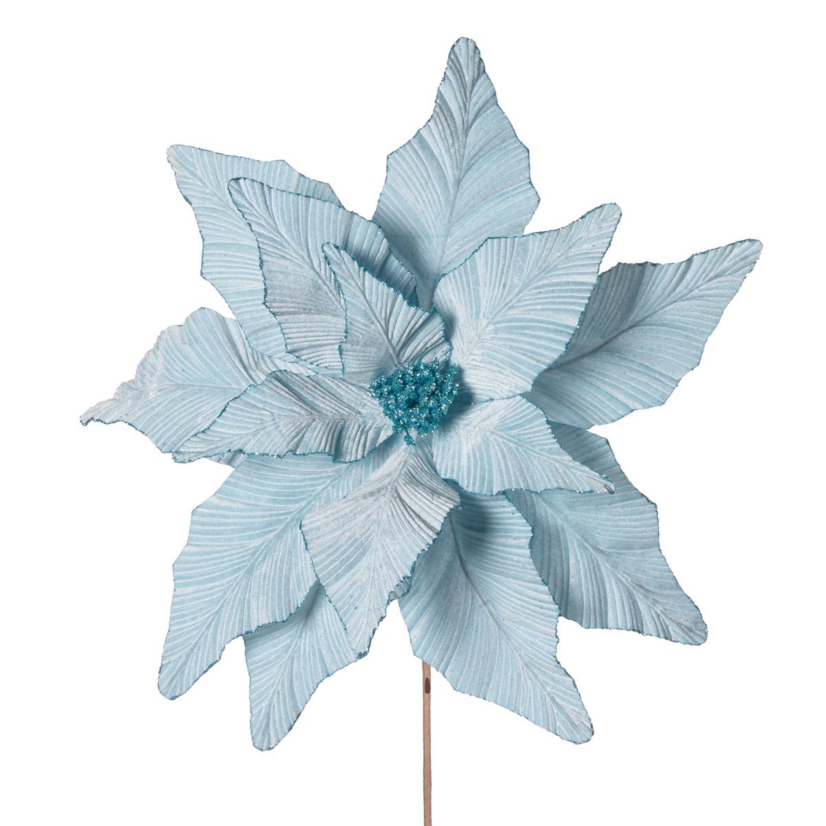 Luxe Light Blue Poinsettia floral pick