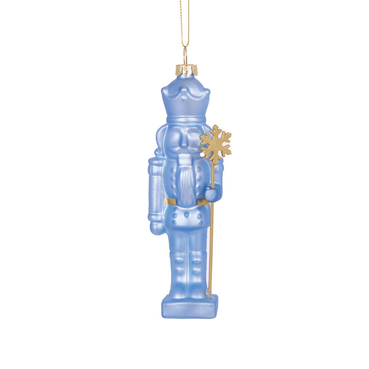 Glass Blue Nutcracker with Staff Hanging Ornament