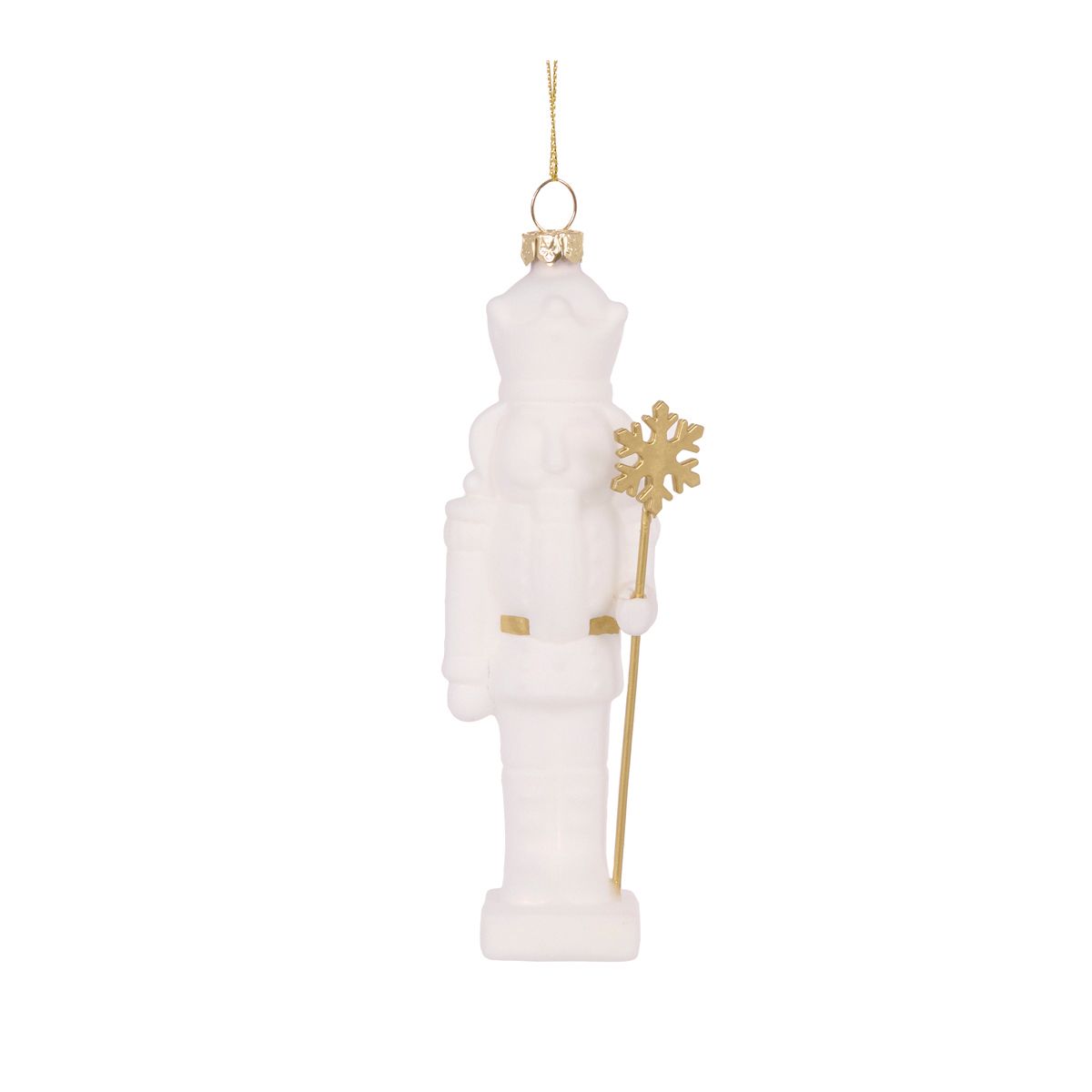 Glass White Nutcracker with Staff Hanging Ornament