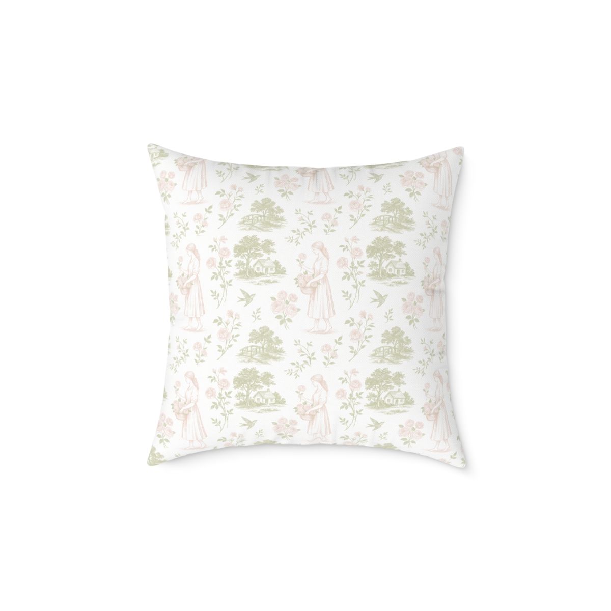 Sage and Pink Toile Pillow 