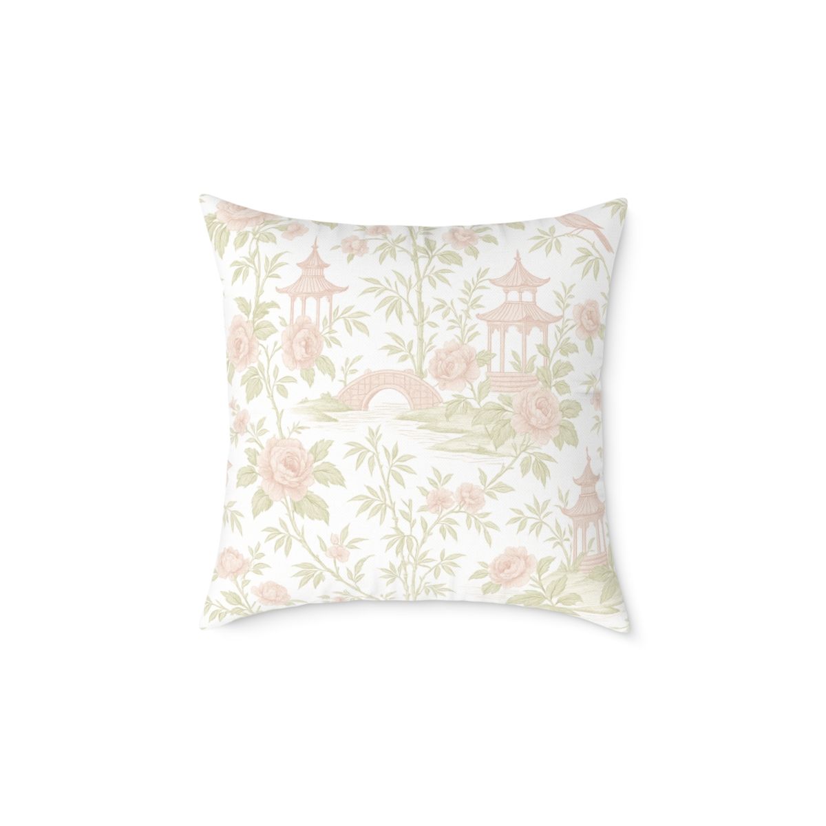 Sage and Pink Chinoiserie Pillow 