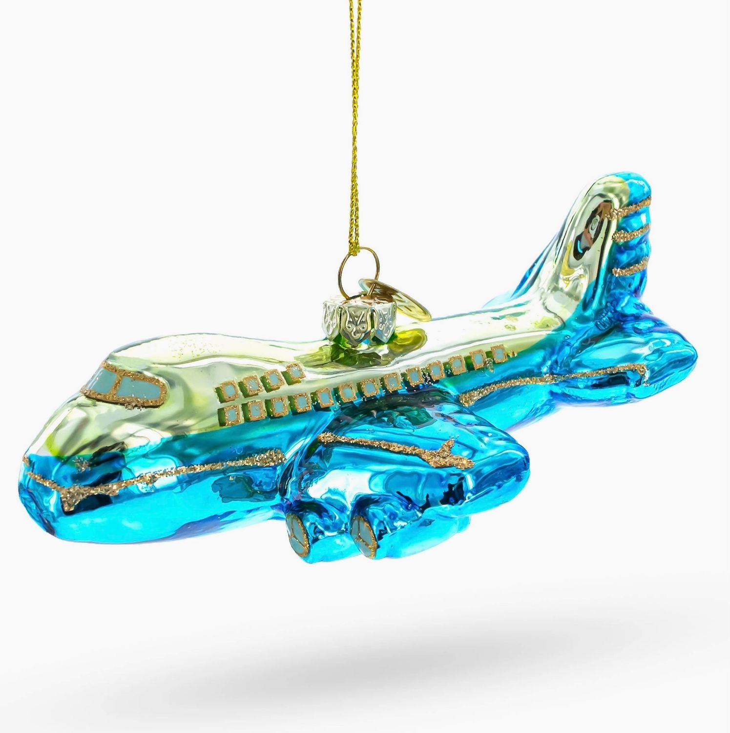 Blue Airplane Glass Ornament