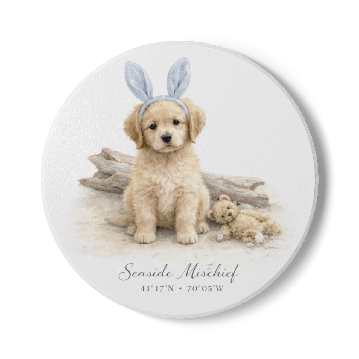 Seaside Mischief Ceramic Coaster, Shapes: Round, Size: One size