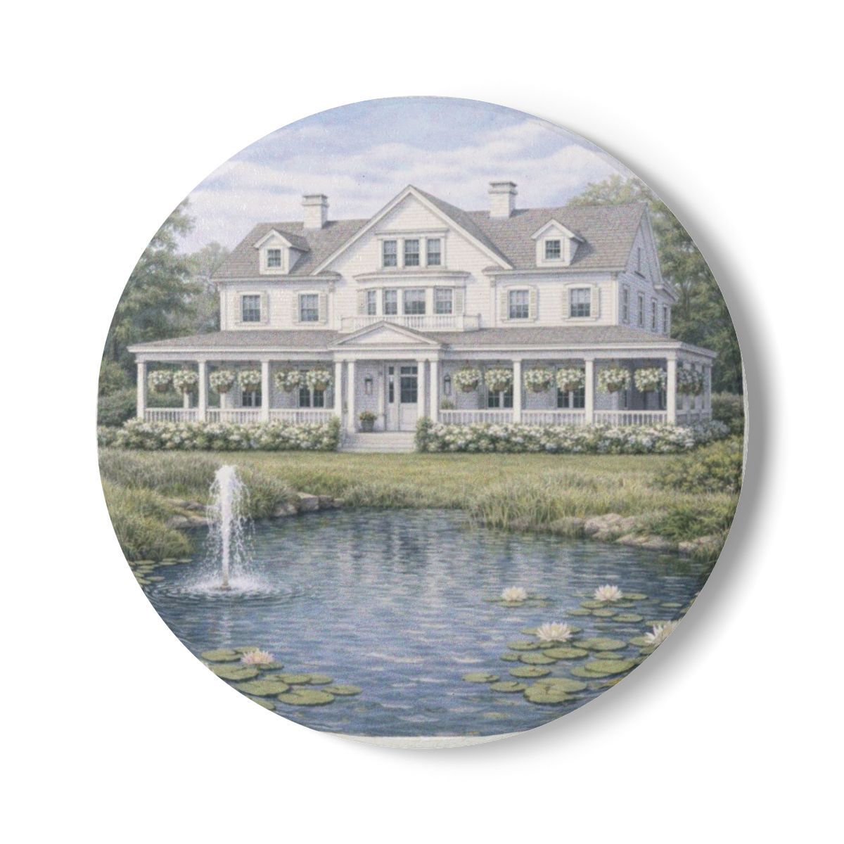 Hampton Pond Home Ceramic Coaster , Shapes: Round, Size: One size