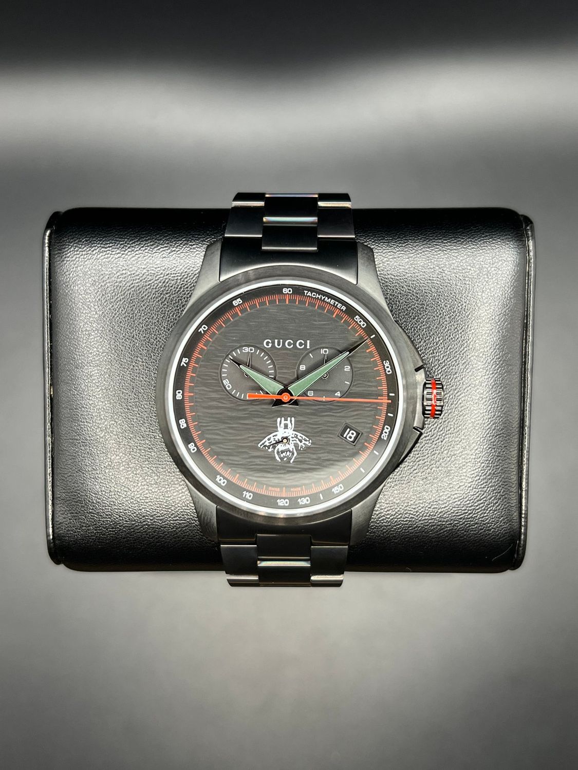 Gucci G-Timeless Chronograph Black Dial Black Steel Strap Watch For Men - YA126269