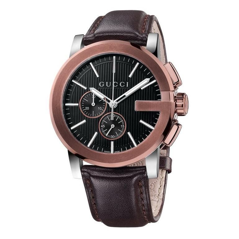 Gucci G Chrono Black Dial Brown Leather Strap Watch For Men - YA101202