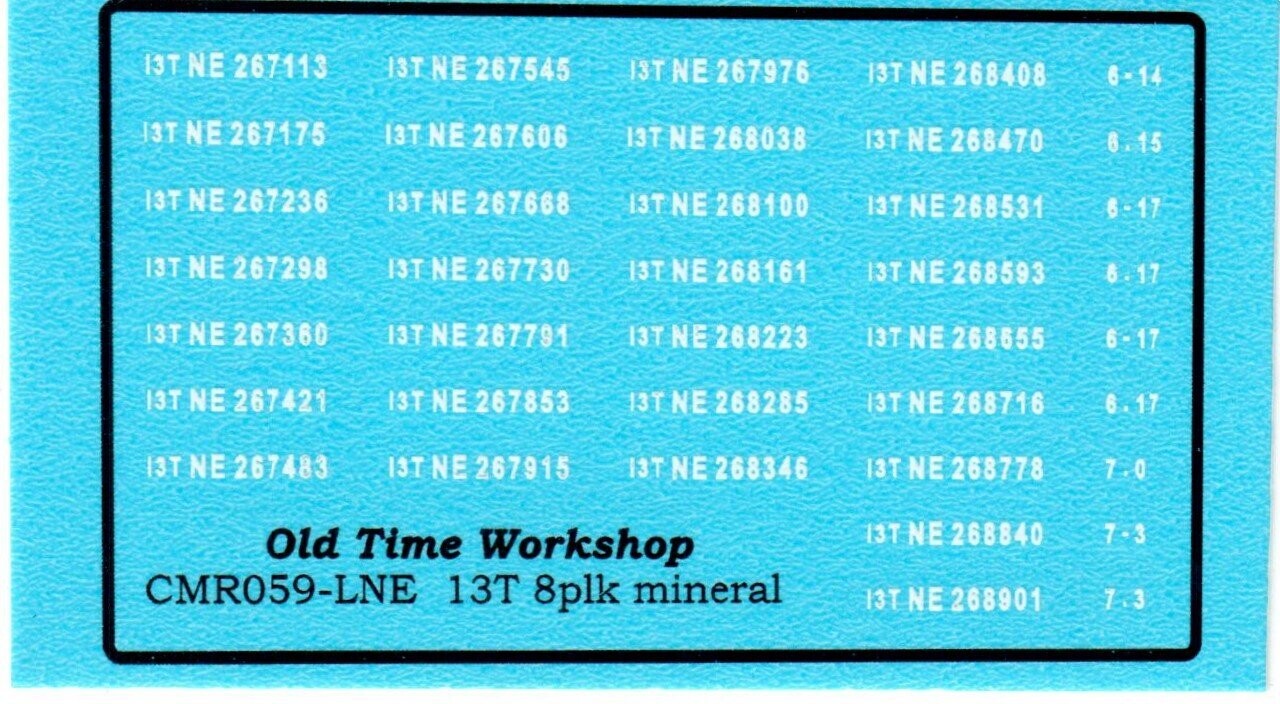 Transfers for LNER Version of Kit C59 13T 8-Plank Mineral Wagon