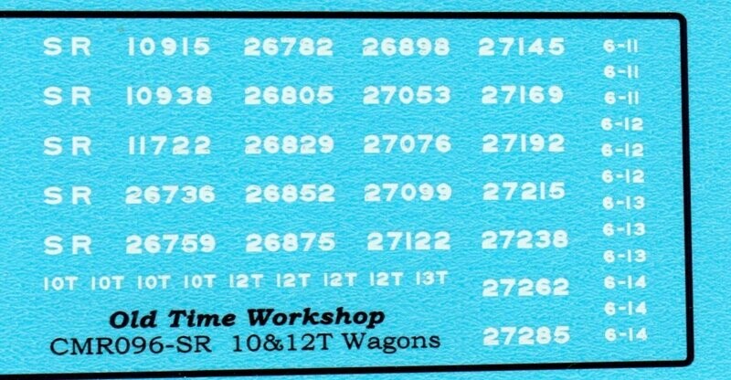 Transfers for SR version of Kit C96 10T & 12T wagon