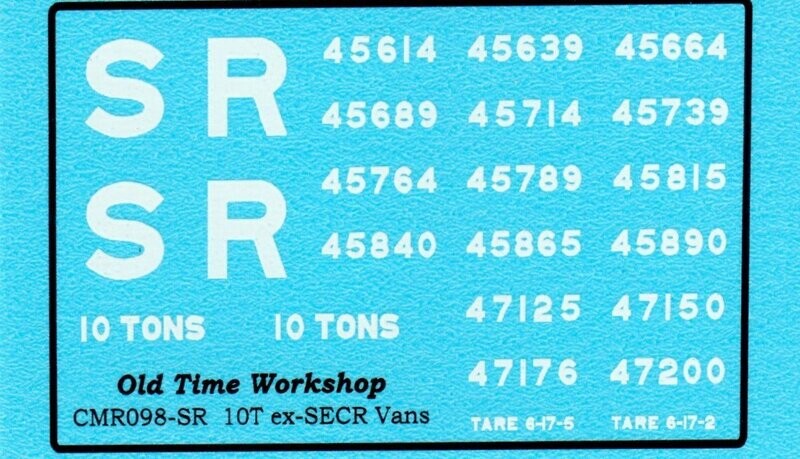 Transfers for SR version of Kit C98 ex-SECR 10ton Van (D1426)