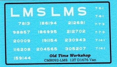 Transfers for LMS Version of Kit C92 LMS 12ton Van Kit (Ventilated, "Wood ends") (D1676)