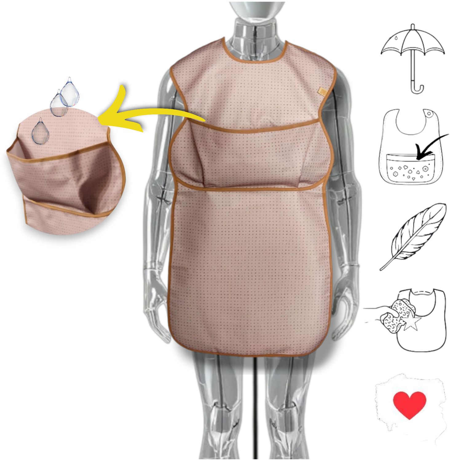 Cover+ - ergonomiczny, wodoodporny śliniak dla dorosłych i nastolatków | Kropeczkowo