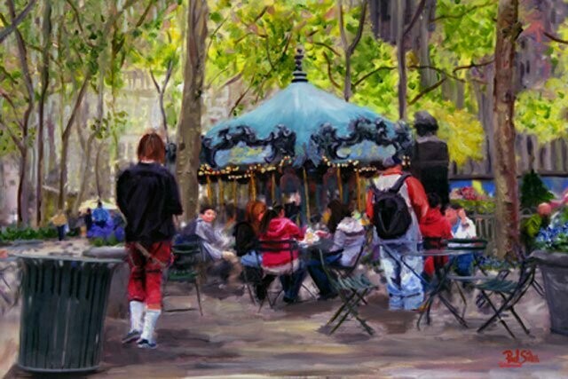 Bryant Park NYC   Mixed Media Original 36x24