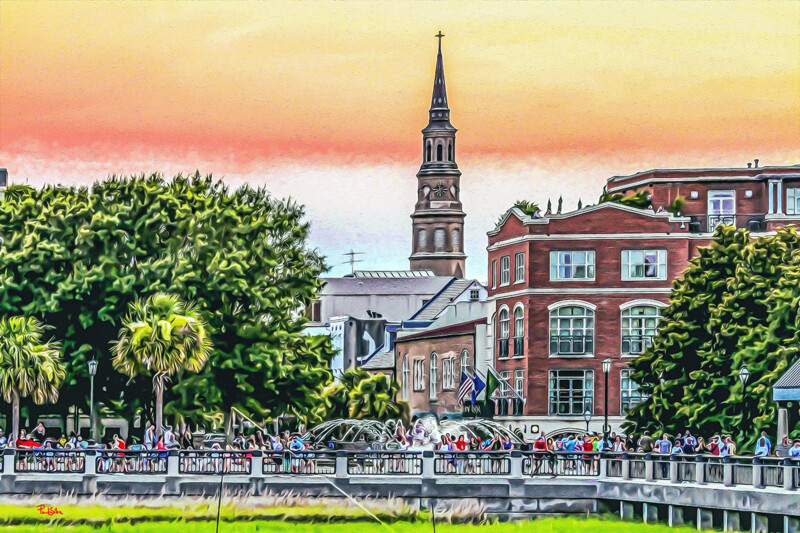 "Waterfront Fountain Harbor View"