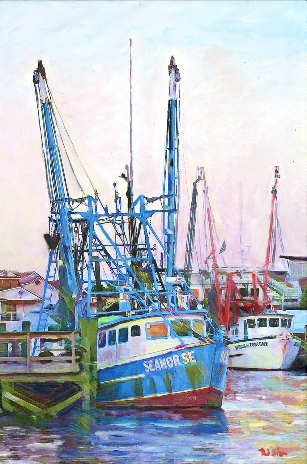 "Shem Creek Seahorse" Mixed Media Original 16x24