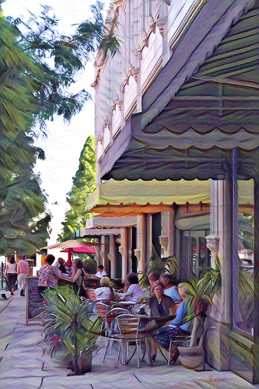 "Asheville Sidewalk Dining" Colorful Painter