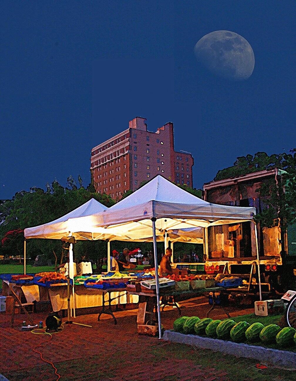"Farmers Market Moon" Colorful Painter Series