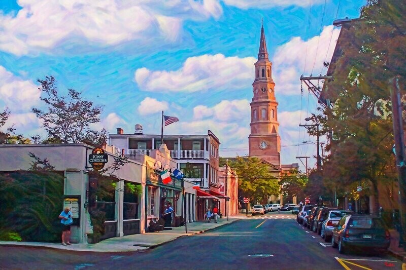 "Church Street Blue Sky " Colorful Painter Series