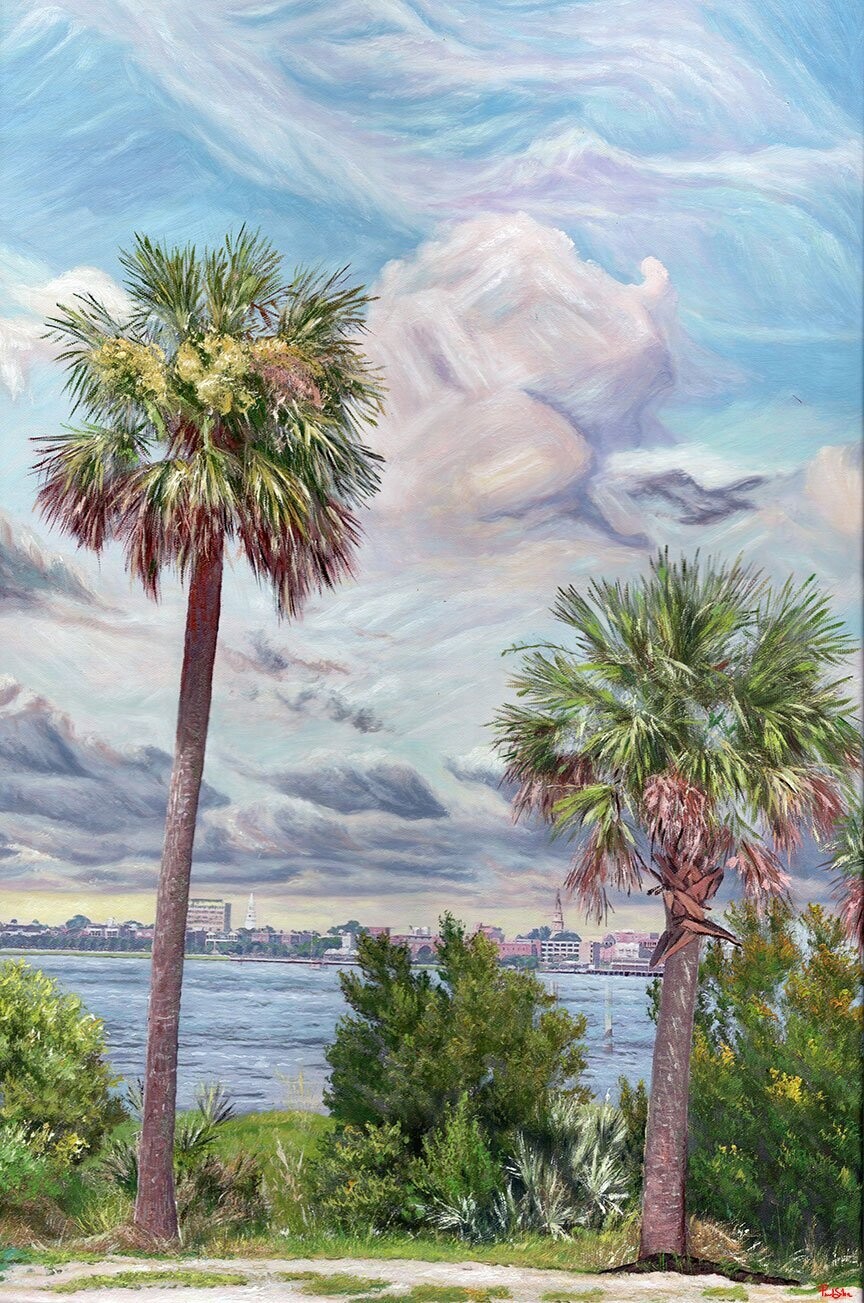 "Harbor Palmettos" Original Oil on Canvas 20x30