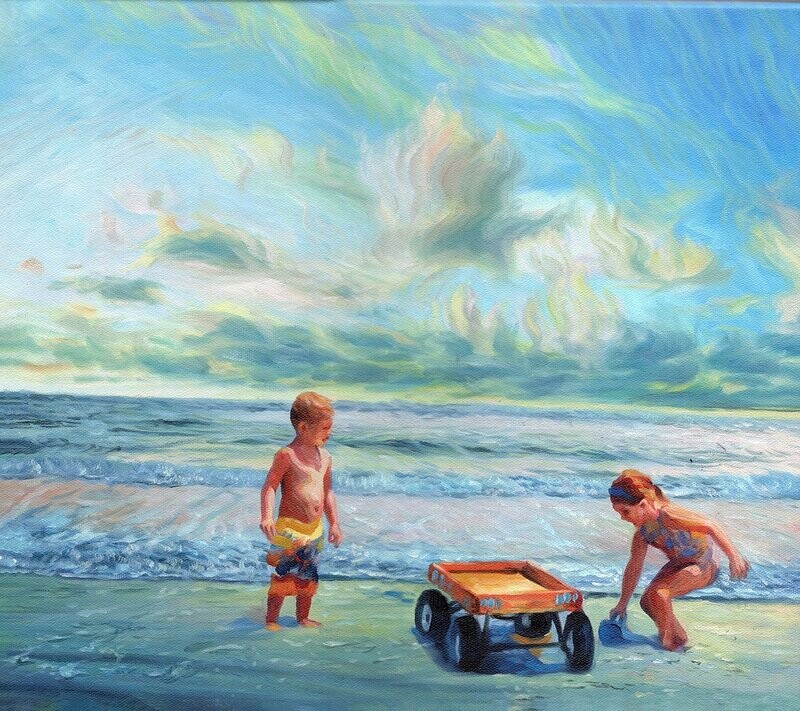 "Children at the Beach" Oil on Canvas 18x16