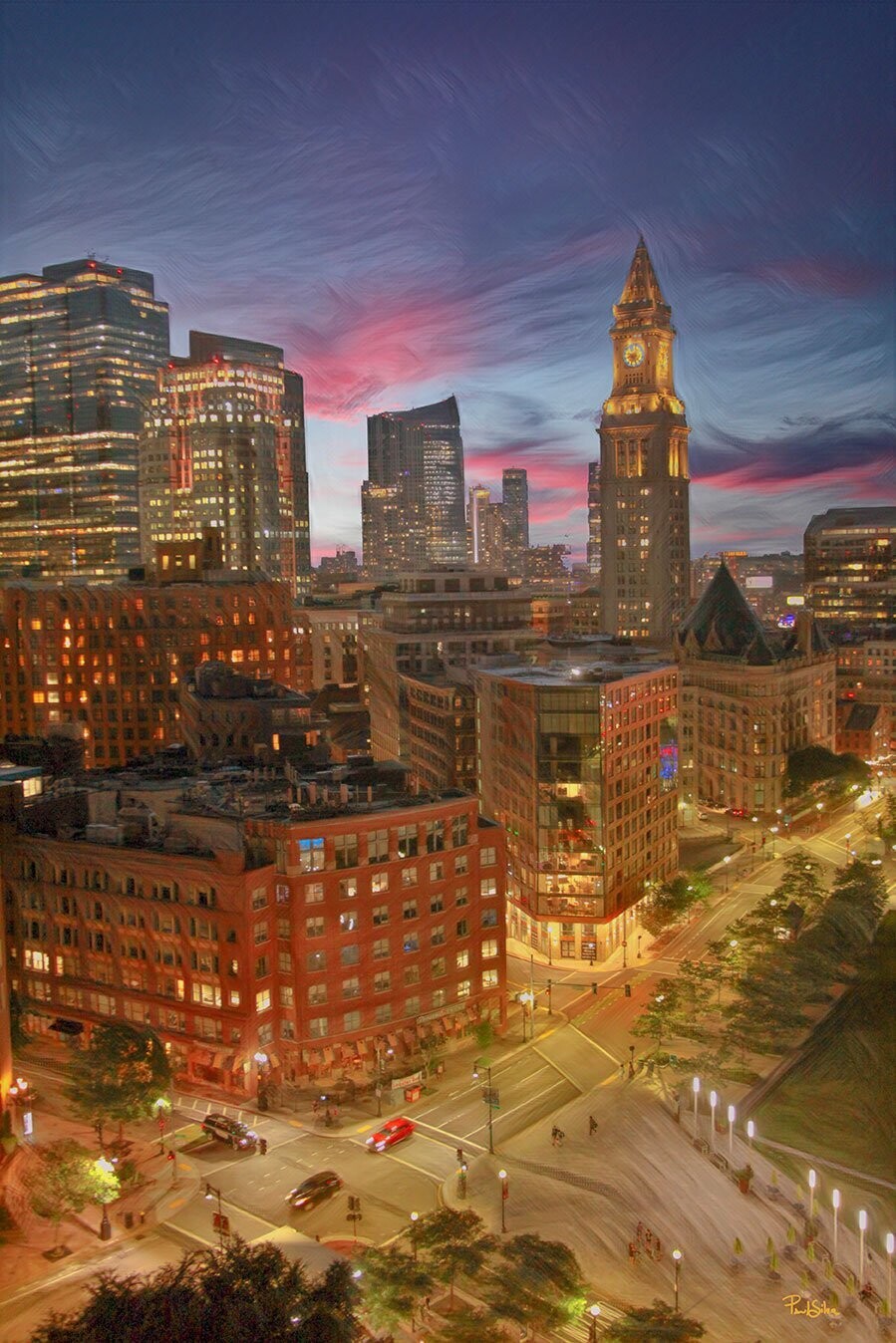"Custom House Boston at Dusk"