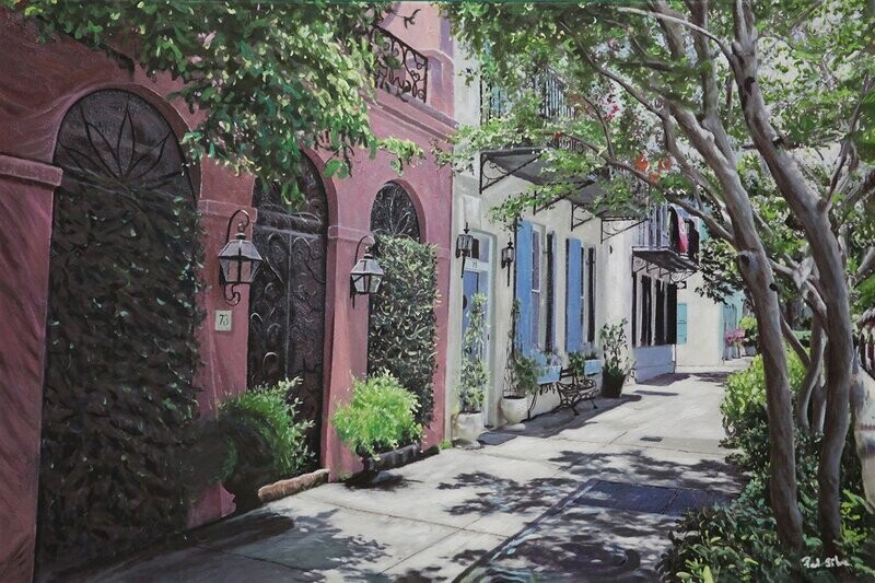 "Rainbow Row Afternoon" 36x24 Hand-painted Oil