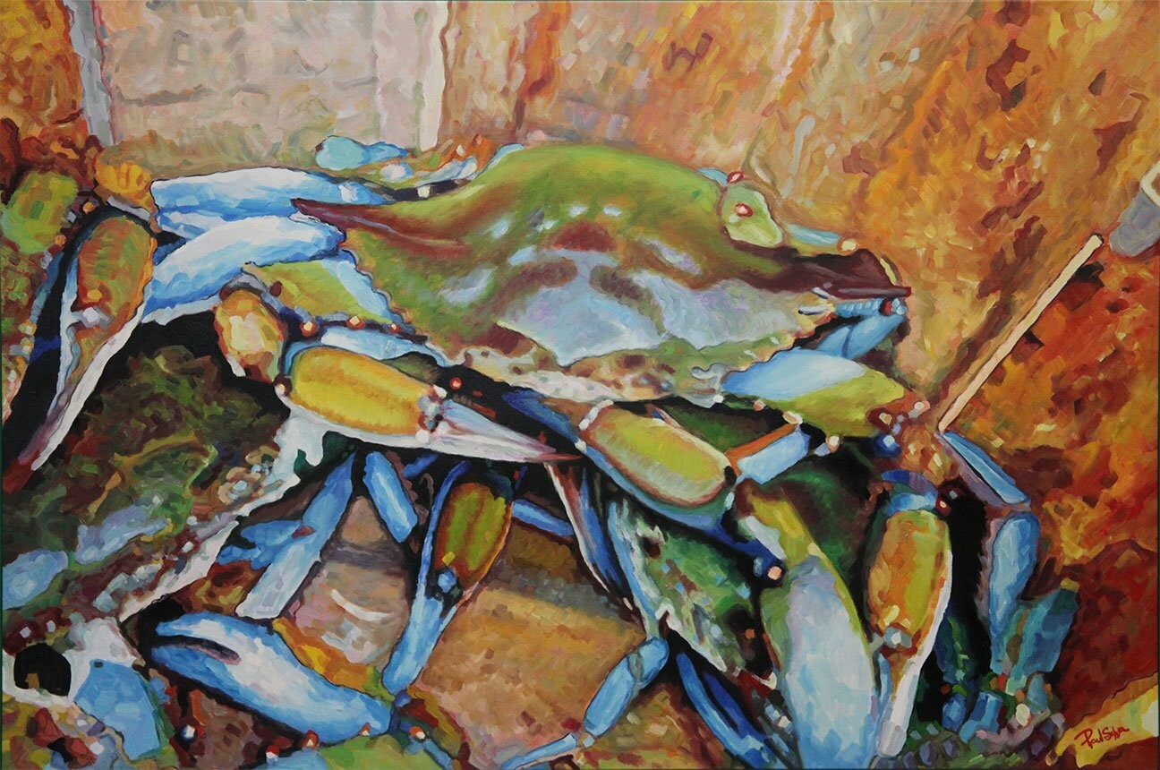 "Blue Crabs" 54x36 Hand Painted Oil
