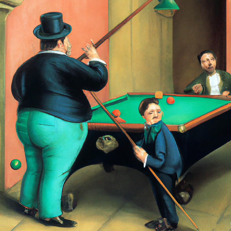 "Tomfoolery Playing Billiards" Botero Style